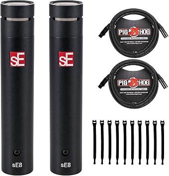 sE Electronics sE8 Matched Pair Small Diaphragm Condenser Microphones Bundle with 2 Pig Hog XLR Cables and 10 Pack Cable Ties