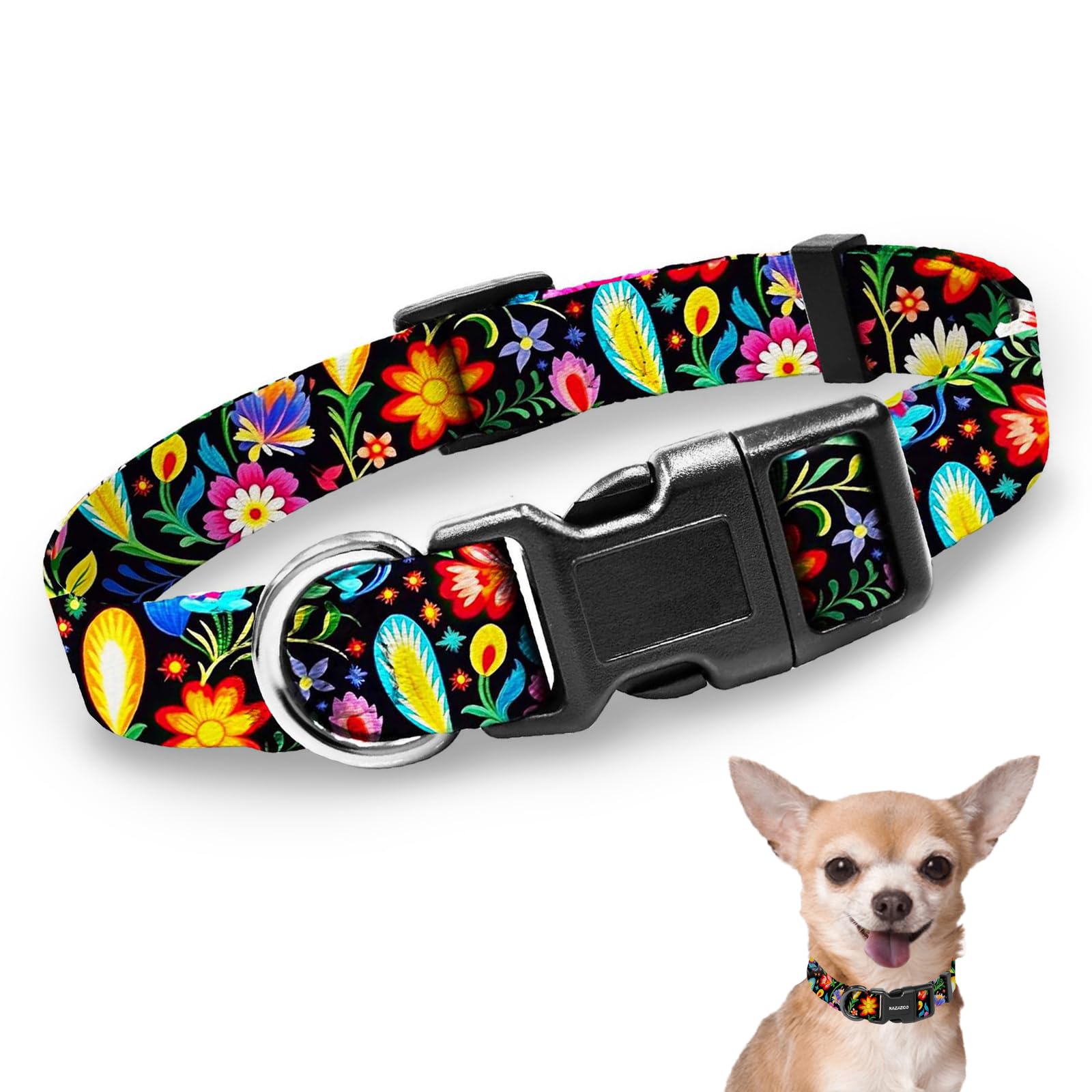 Kazazoo Dog Collar Cute and Soft Nylon Puppy Collar for Boy and Girl Dogs, Adjustable Dog Collars for Extra Small Dogs, Tropical-XS