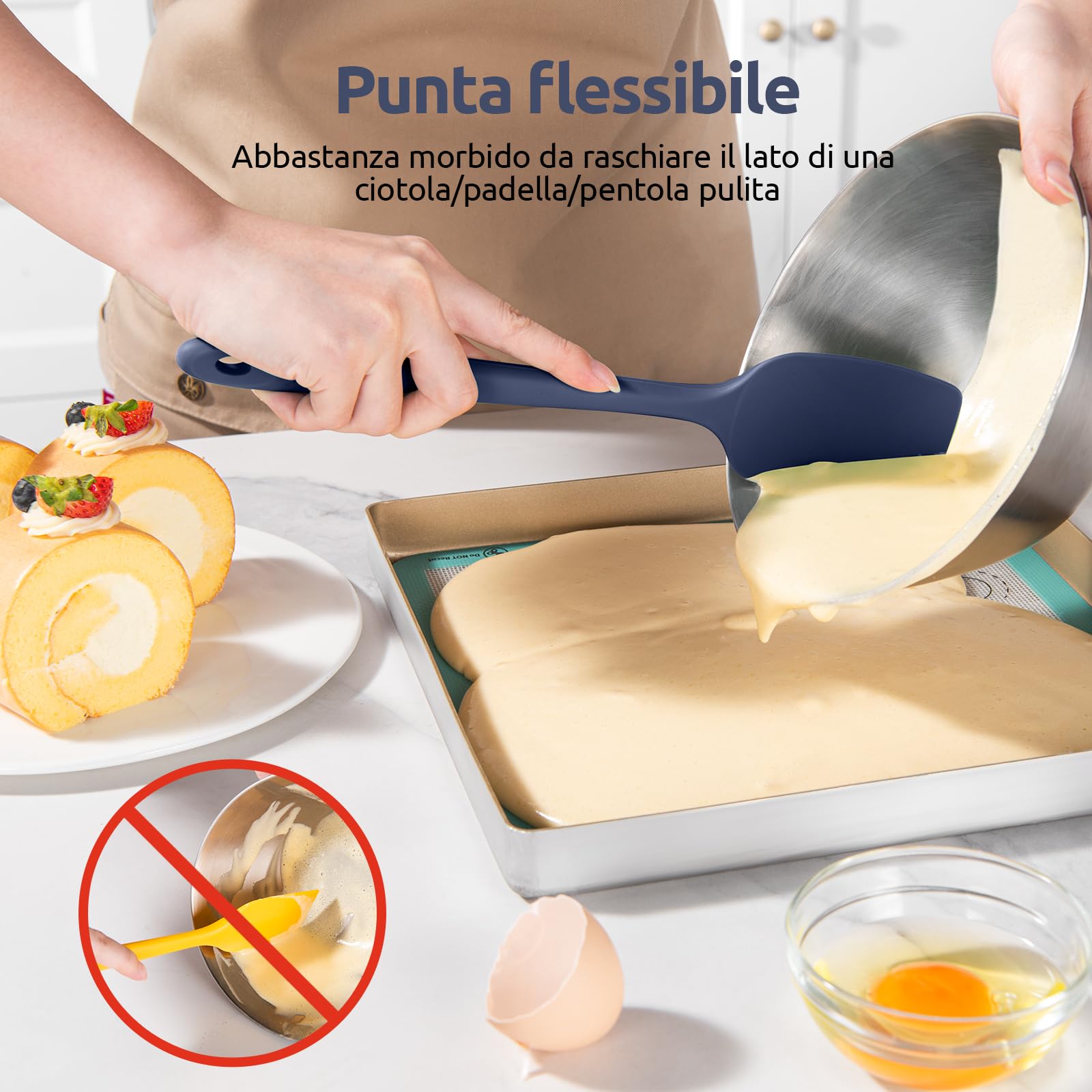 Spatole Silicone Set di 3: U-Taste 315℃ Resistente al Calore, Gomma Flessibile senza BPA Cucchiaio Leccapentola, Raschietto per Pentole Antiaderenti per Cucina Cottura Miscelazione (Blu Notte)