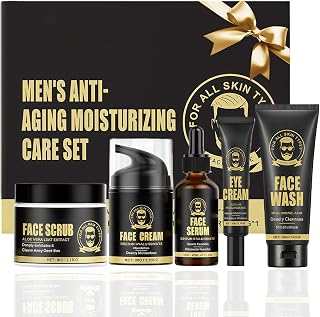 Mens Skincare Set-Men's Anti-Aging Skincare Set-Mens Toiletry Gift Set-Day & Night Moisturizer, Wrinkle Serum, Eye Cream - 5PCS Kit to Combat Fine Lines & Revitalize Skin - Gift Ready
