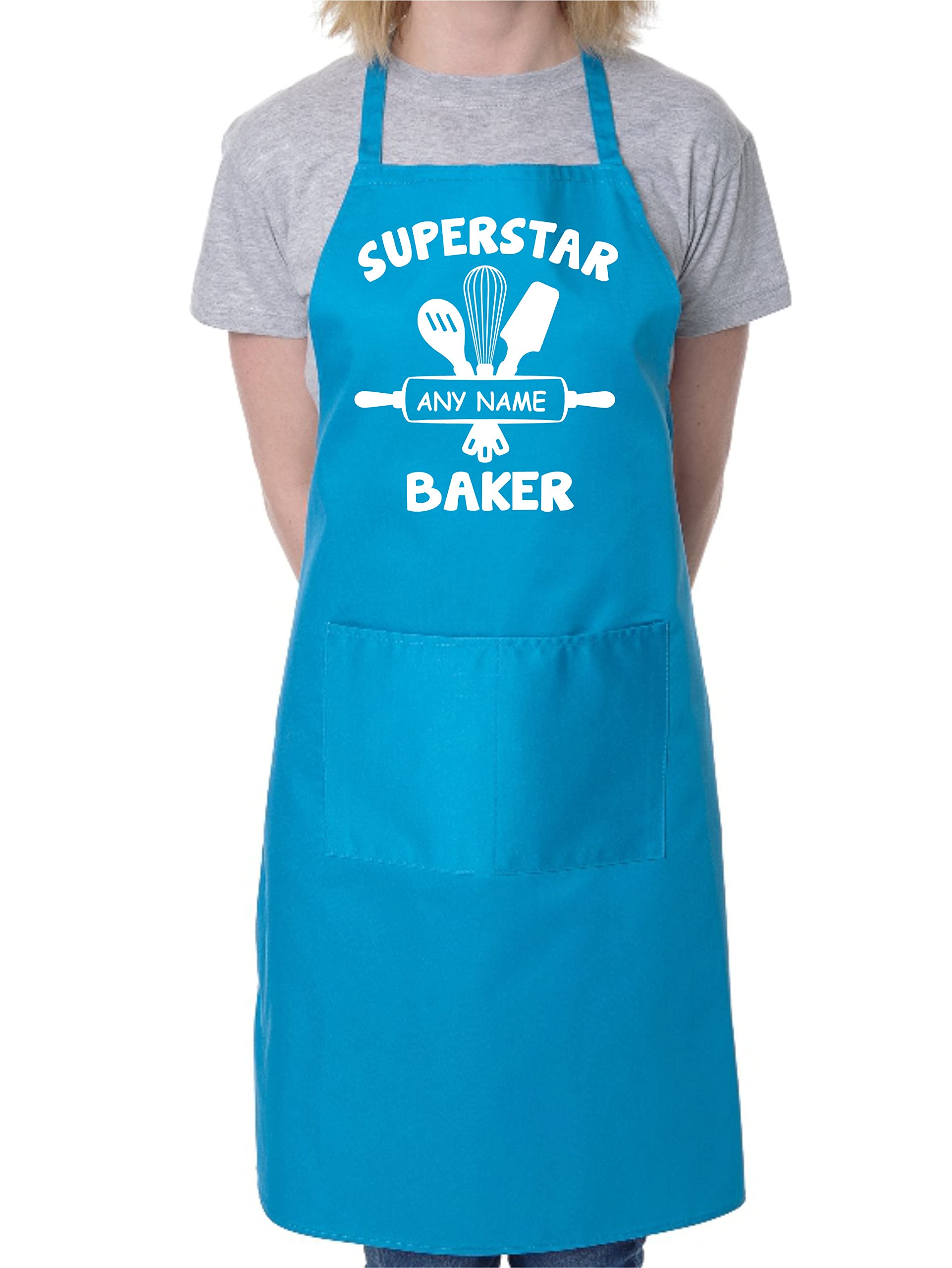 Print4U Personalise This Apron Superstar Baker Your Name Here BBQ Cooking Blue