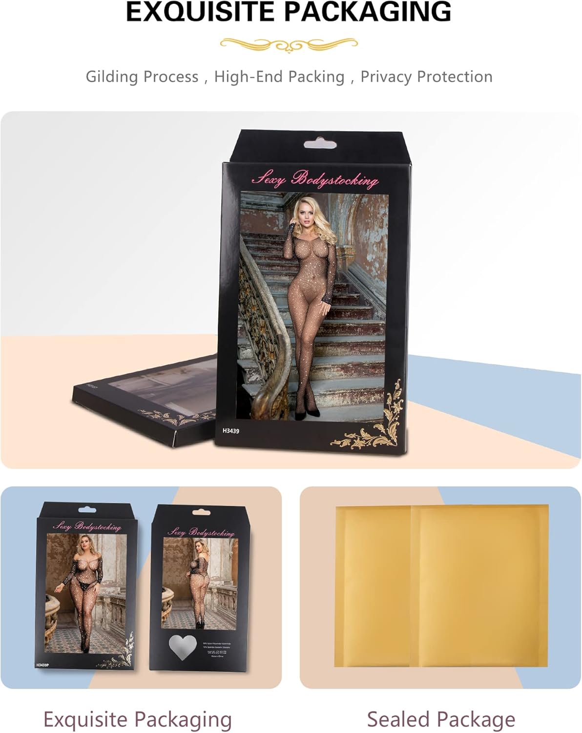 ohyeahlady Women Rhinestone Fishnet Bdoystocking Mesh Sparkle Long Sleeve One Piece Jumpsuit Plus Size Sexy Lingerie Soft - Image 5