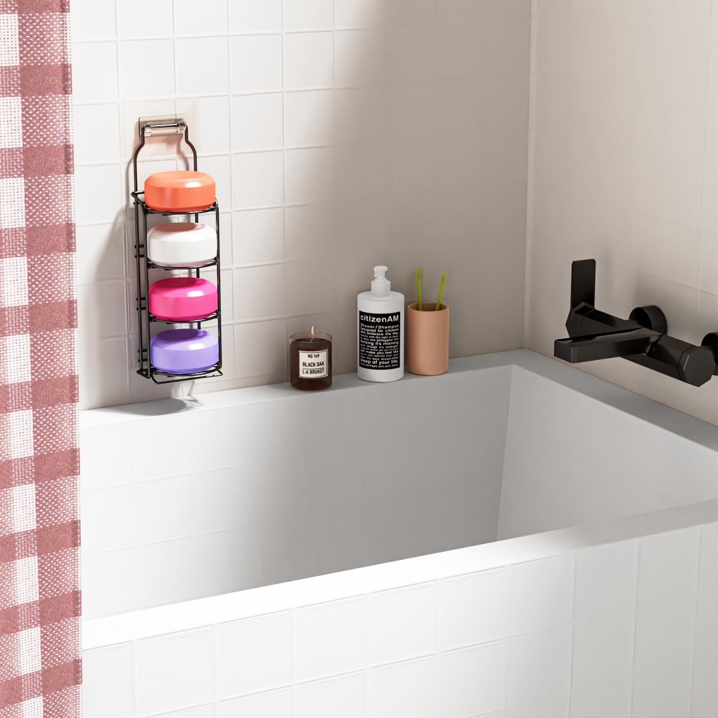 Shower Soap Shampoo Bar Holder, Self Adhesive&Freestanding Draining Soap Caddy for Bathroom Wall Accesories, Apartment Essentials Decor (Black, 4-Tier) - Image 5