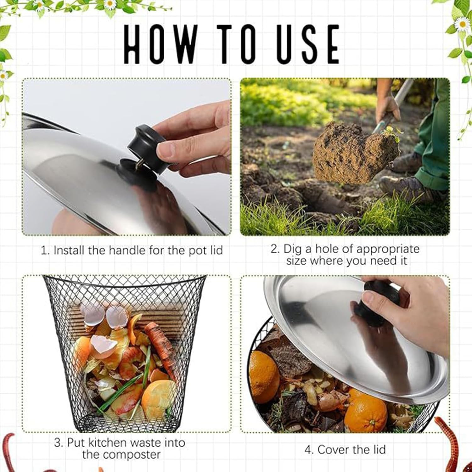 Inground Worm Composter with Lids for Home Use 4 Sets One Size