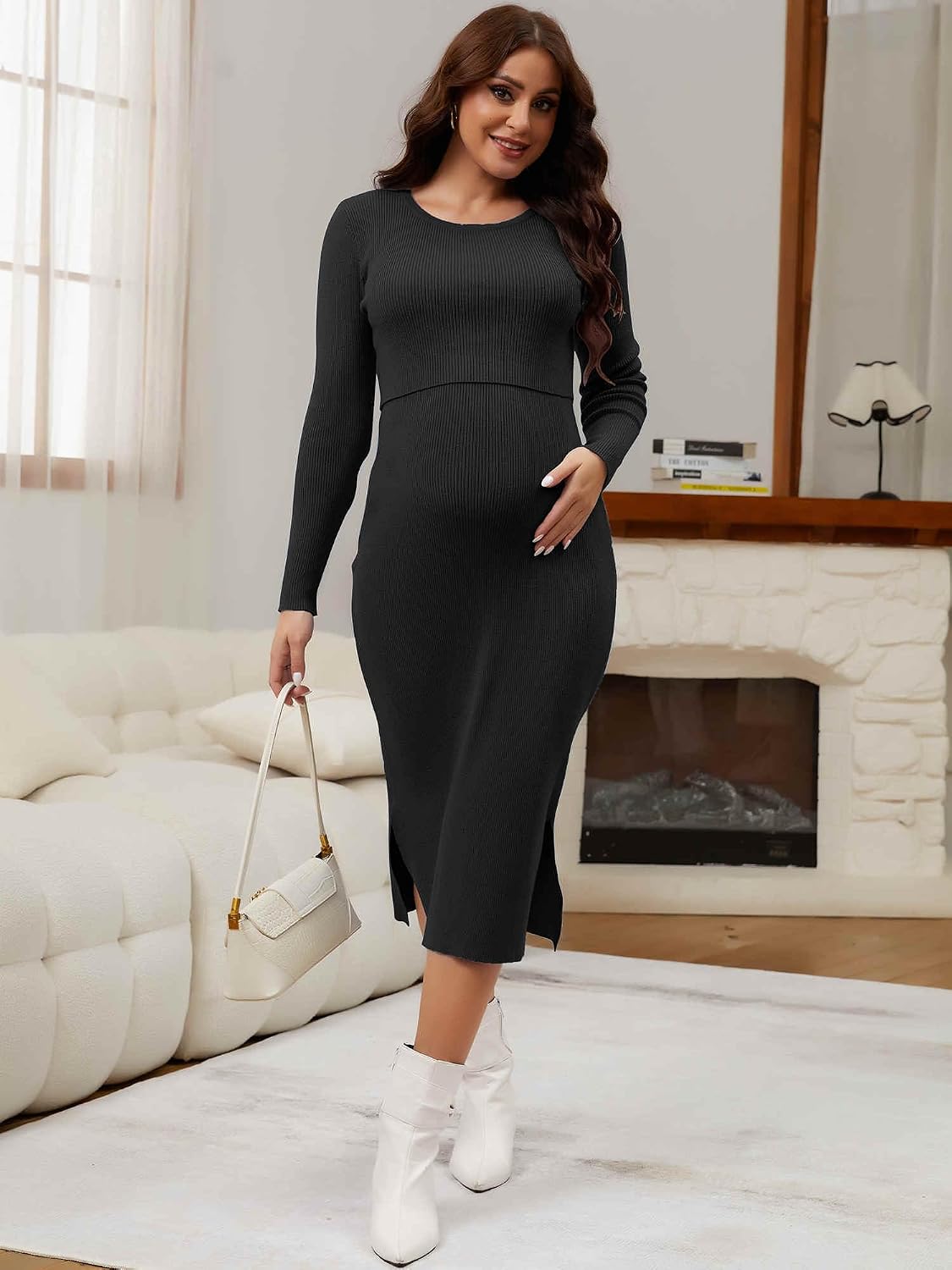 Womens Maternity Formal Bodycon Sweater Dress Set