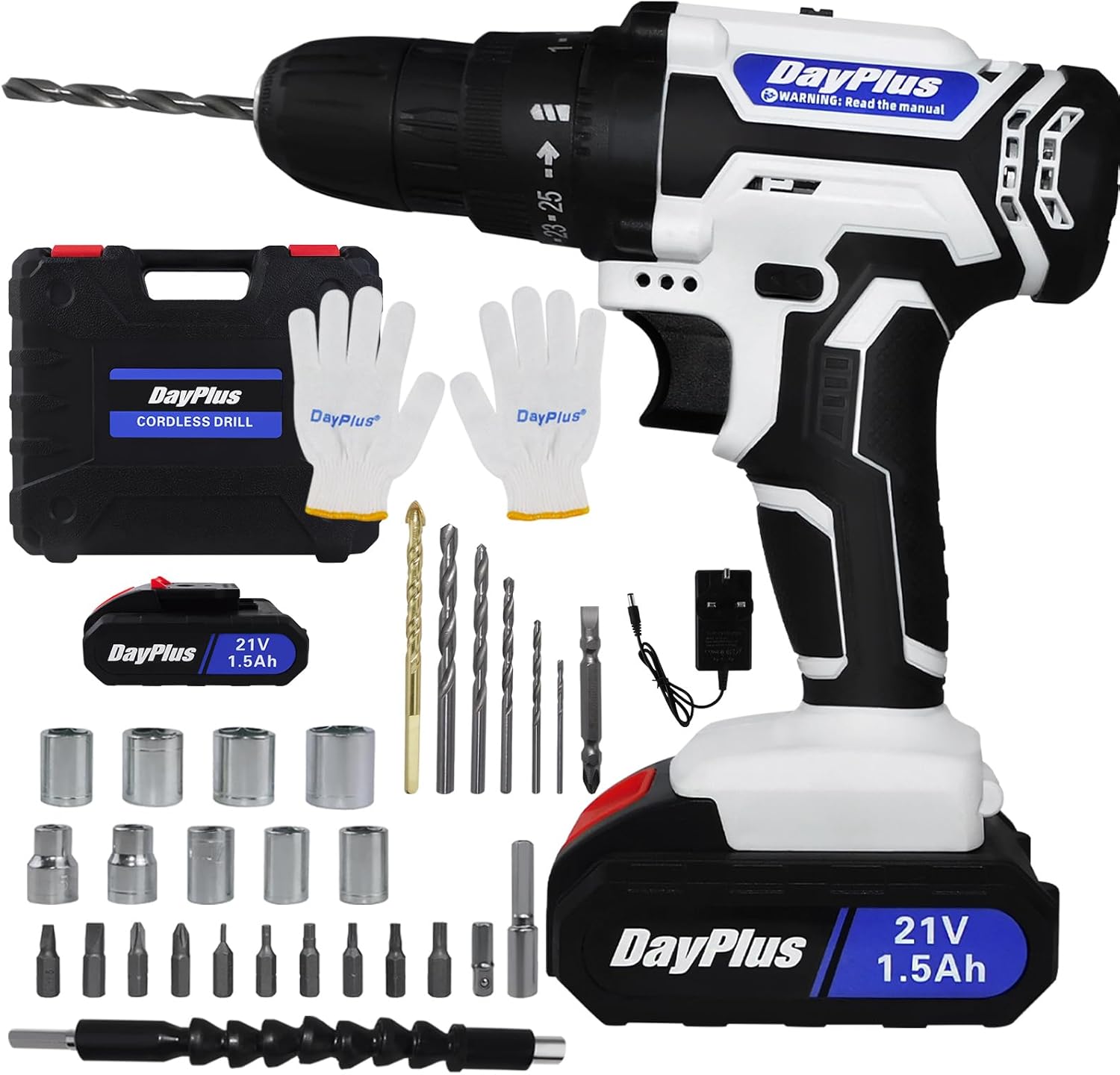 21V Cordless Drill and Screwdriver Set, 45Nm Combi Drill with 1500mAh Battery, 2Speed