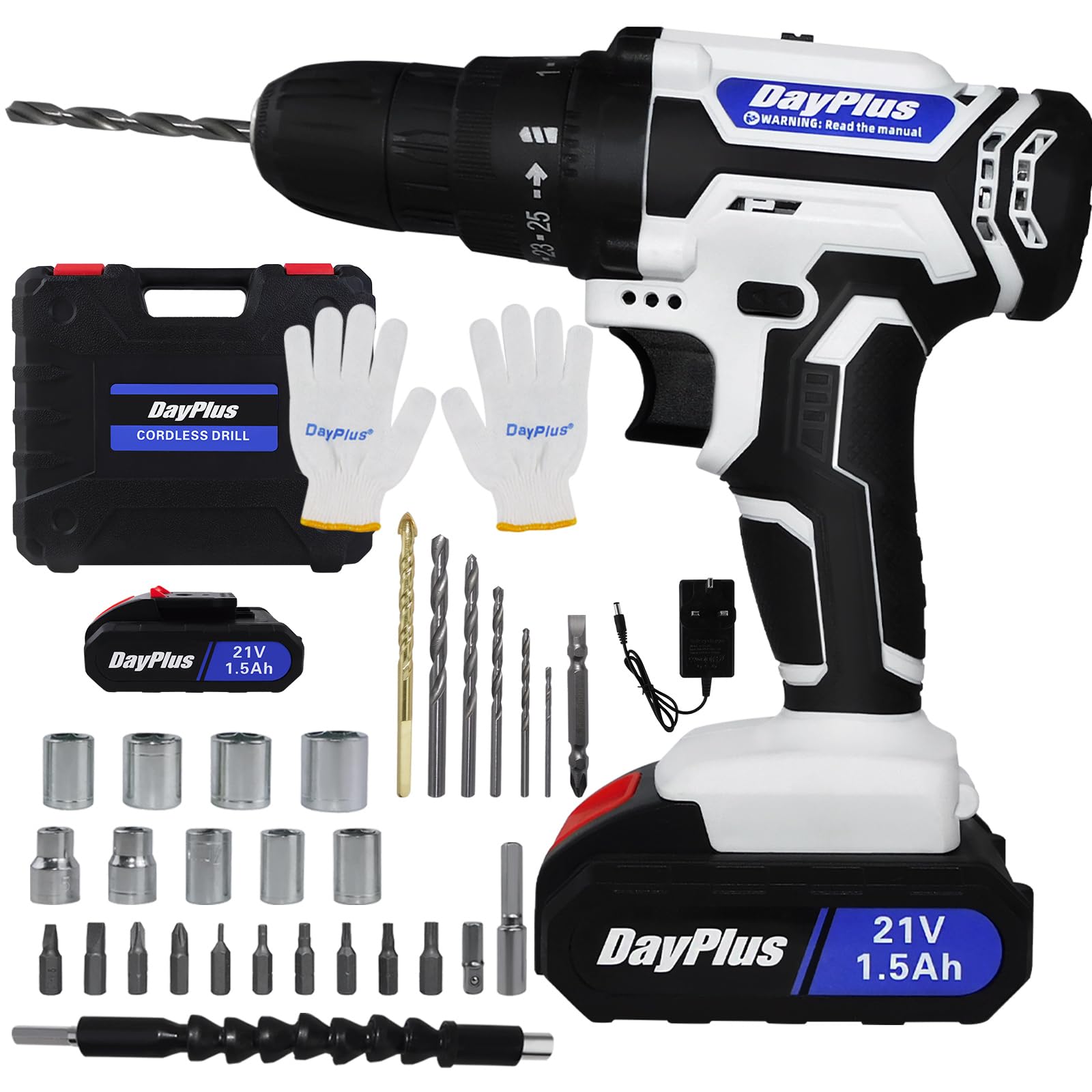 21V Cordless Drill Driver Set Electric Screwdriver Fast Charge & Li-Ion Battery