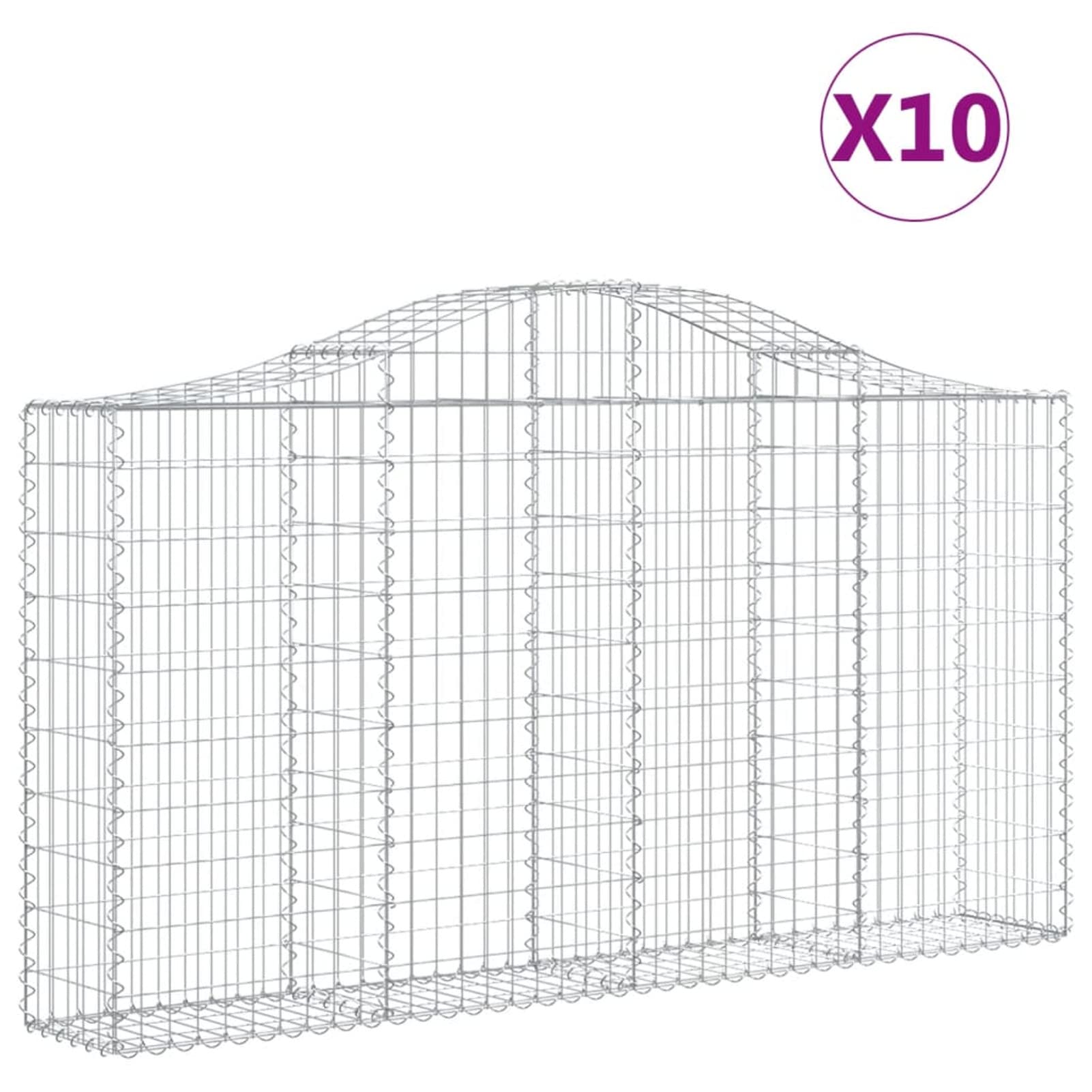 Homgoday Cesti Gabbioni ad 10 pz 200x30x100/120 cm Ferro Zincato, Gabbioni Metallici per Pietre, Gabbioni da Giardino, Gabbione Fioriera