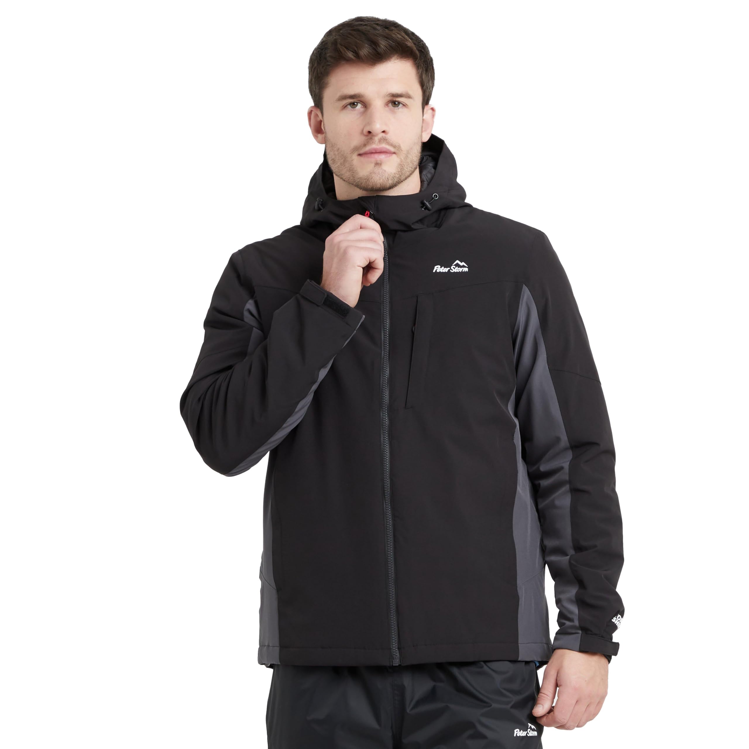 Peter Storm Men's Black Malham Insulated Jacket With Grown On Hood, Adjustable Hem & 4 Pockets, Waterproof, Breathable & Stretch Winter Coat (Uk, Alpha, L, Regular, Regular, )