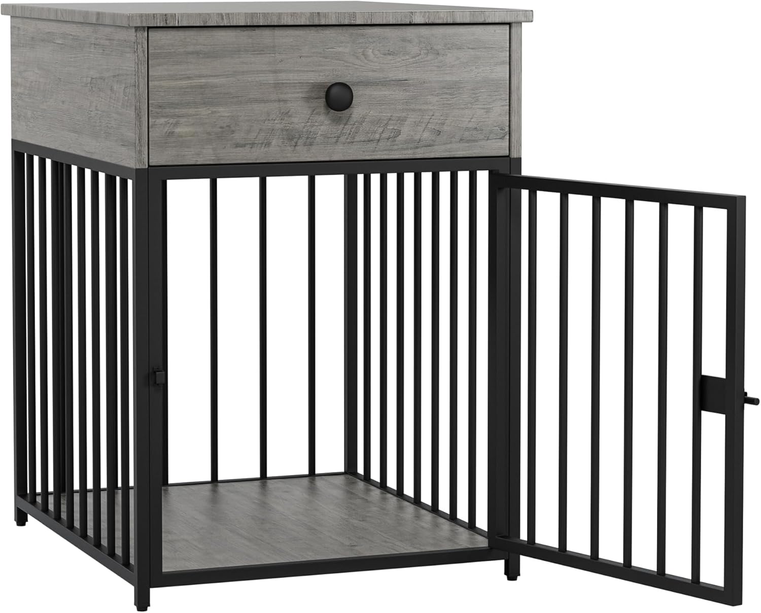 Dog Cage Furniture with Storage Drawer, Decorative Dog Kennels, Metal Dog Crate for Living Room (Grey)
