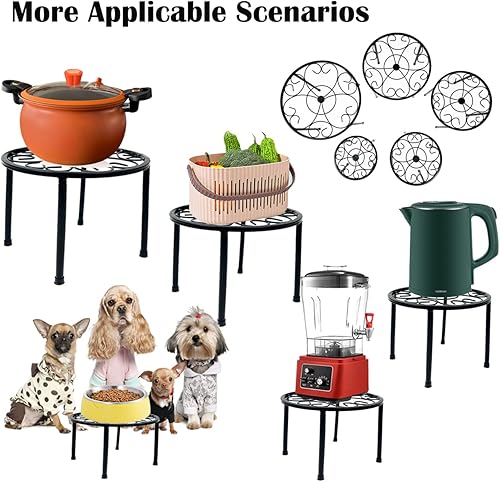 Miniatura 5 de HAINARverS Paquete de 5 soportes de metal para plantas en interiores y exteriores, soporte de esquina de hierro resistente al óxido, estante redondo