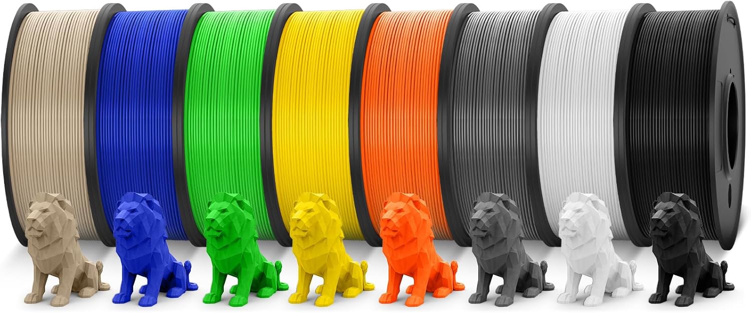 JAYO PLA+ Filament Bundle 1.75mm, 3D Printer Filament Bundle Multicolor, Individually Vacuum Packed, 250g Spool, 8 Pack, 2KG in Total, Black+White+Grey+Blue+Green+Orange+Yellow+Burlywood Color