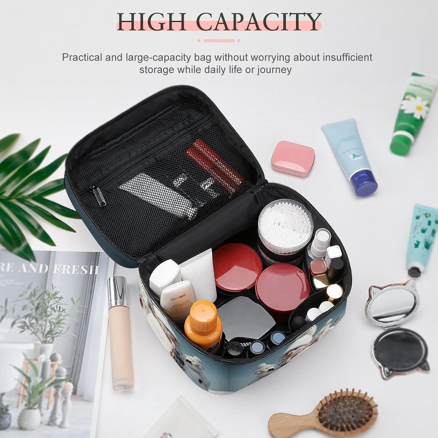 Travel Makeup Bag Portable Large Cosmetic Bag with Handle And Compartment image 4