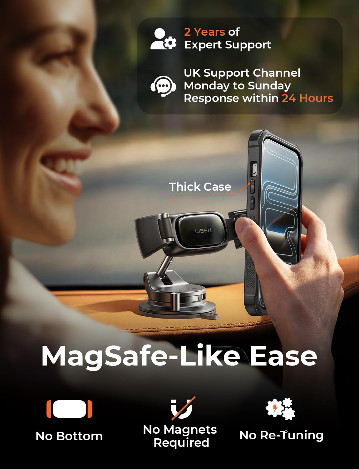 LISEN in Car Phone Holder [2026 Industry-First] Suction Phone Holder for Cars Dashboard/Windscreen Mobile Car Phone Mount for iPhone 17 16 Pro Max Samsung S26 All Gadgets Car Accessories for Men Women — view 4