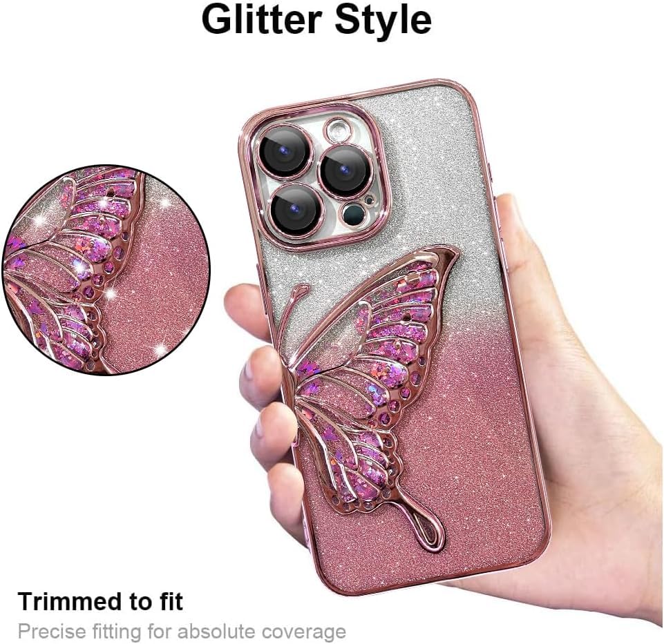 Image of SHINESTAR 3D Butterfly Case for iPhone 14 Pro Max Cover, Cute Girly Glitter Bling Luxury Back Cover for Women Girls Protective Shockproof Slim Camera Protection for iPhone 14 Pro Max - Pink