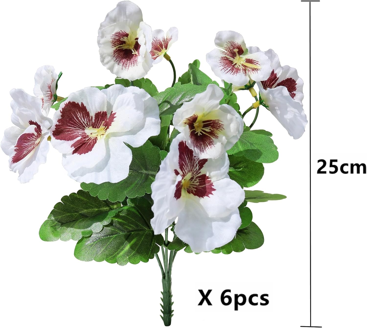 6PCS UV Resistant Artificial Flowers Artificial Pansy Bushes Faux Plastic Flower Fake Plants Indoor Outdoor Home Garden Decoration (White) - Image 3