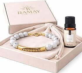 Kit Ritual Ramay – Pulseira de Pedra Natural + Essência Aromática – Semijoia Banhada a Ouro 18k Hipoalergênica – Presente Feminino Sofisticado