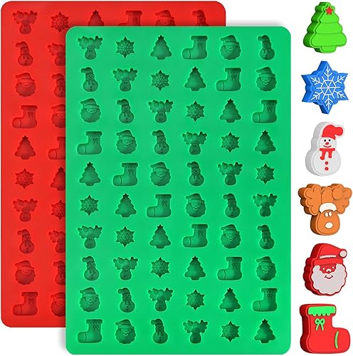 Moldes de caramelo de gomitas de Navidad, 2 moldes de silicona de 60 cavidades para gomitas de bricolaje, dulces, chocolate, gelatina, galletas