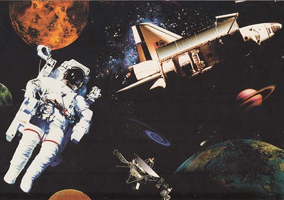 Amazon Co Jp 宇宙宇宙飛行士ステーション宇宙船黒壁紙ボーダーレトロデザインロール15 X 9 Diy 工具 ガーデン