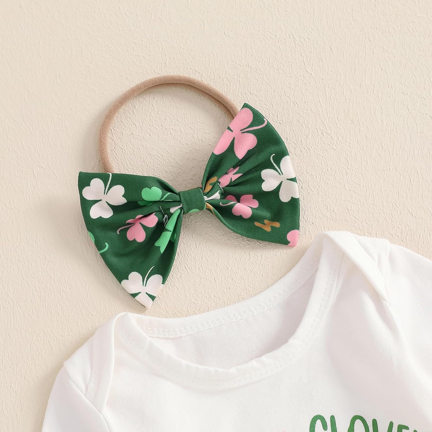 Baby Girls St Patricks Day Outfits Shamrock Long Sleeve Romper Bodysuit with Flared Pants Headband Set - Image 5