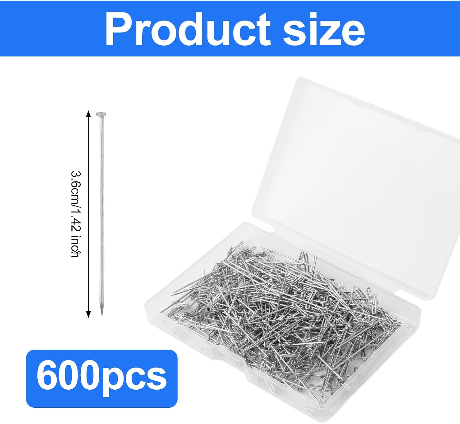 600pcs Fine Straight Metal Dressmaker Pins, 1.4in Flat Head Pins for Earring Pendant Jewelry Making Crafts Sewing