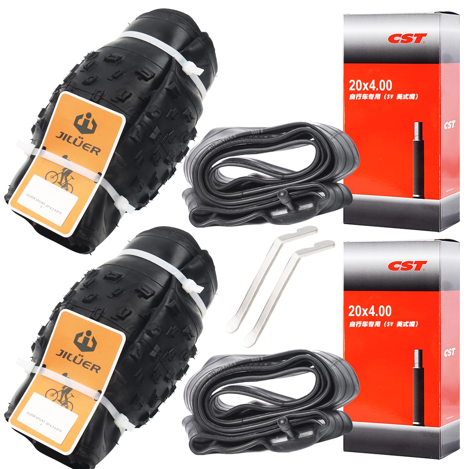 CooMeng2 Pack 20x4.0 24x4.0 26x4.0 Inch Fat Bike Tires Replacement Set – Heavy Duty Folding Electric Bicycle Tires with Bonus Tubes and Levers for Wide Mountain and Snow Adventures