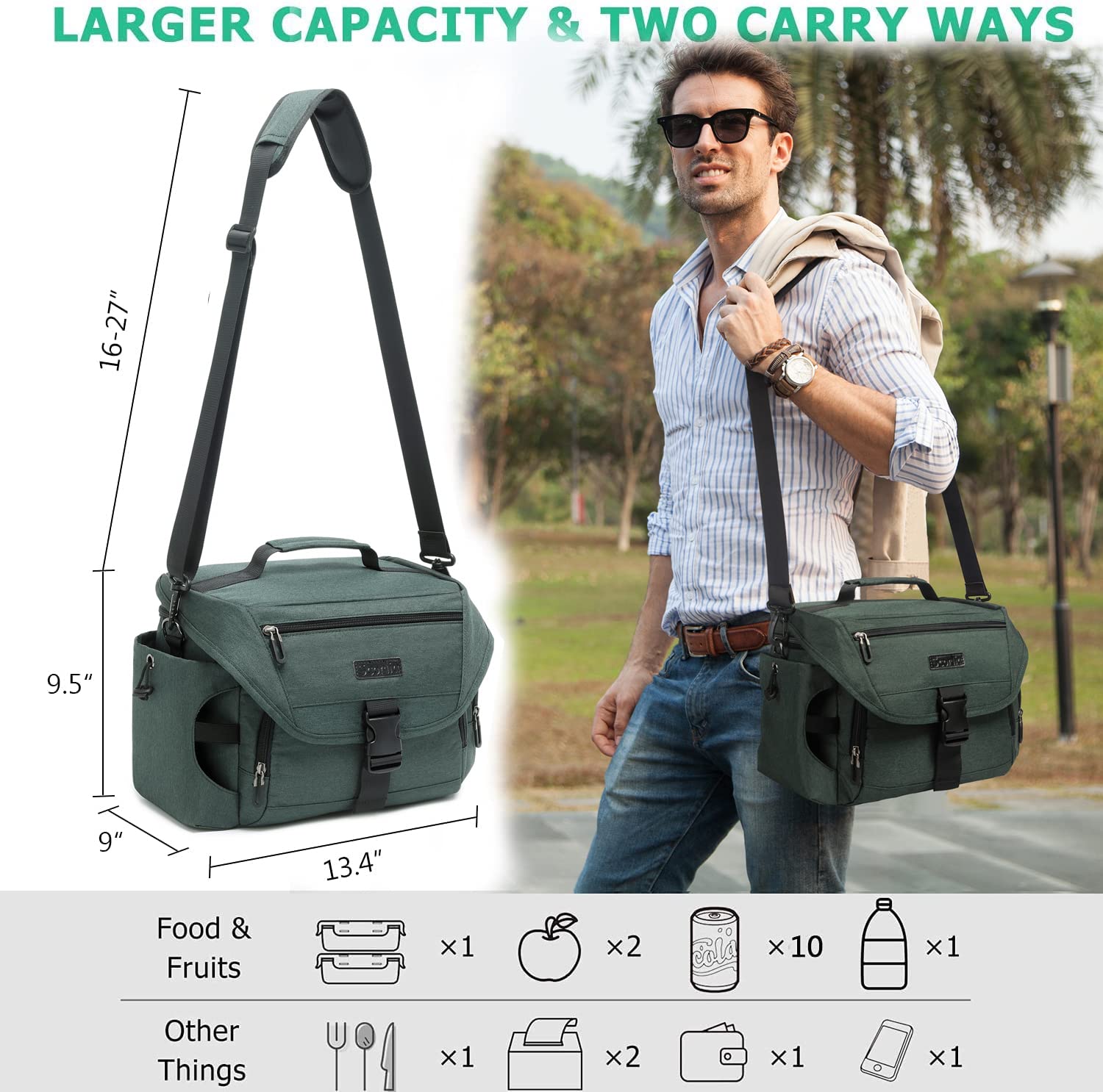 Scorlia Insulated Lunch Bag, Large Lunch Tote Bag With Removable Shoulder Strap