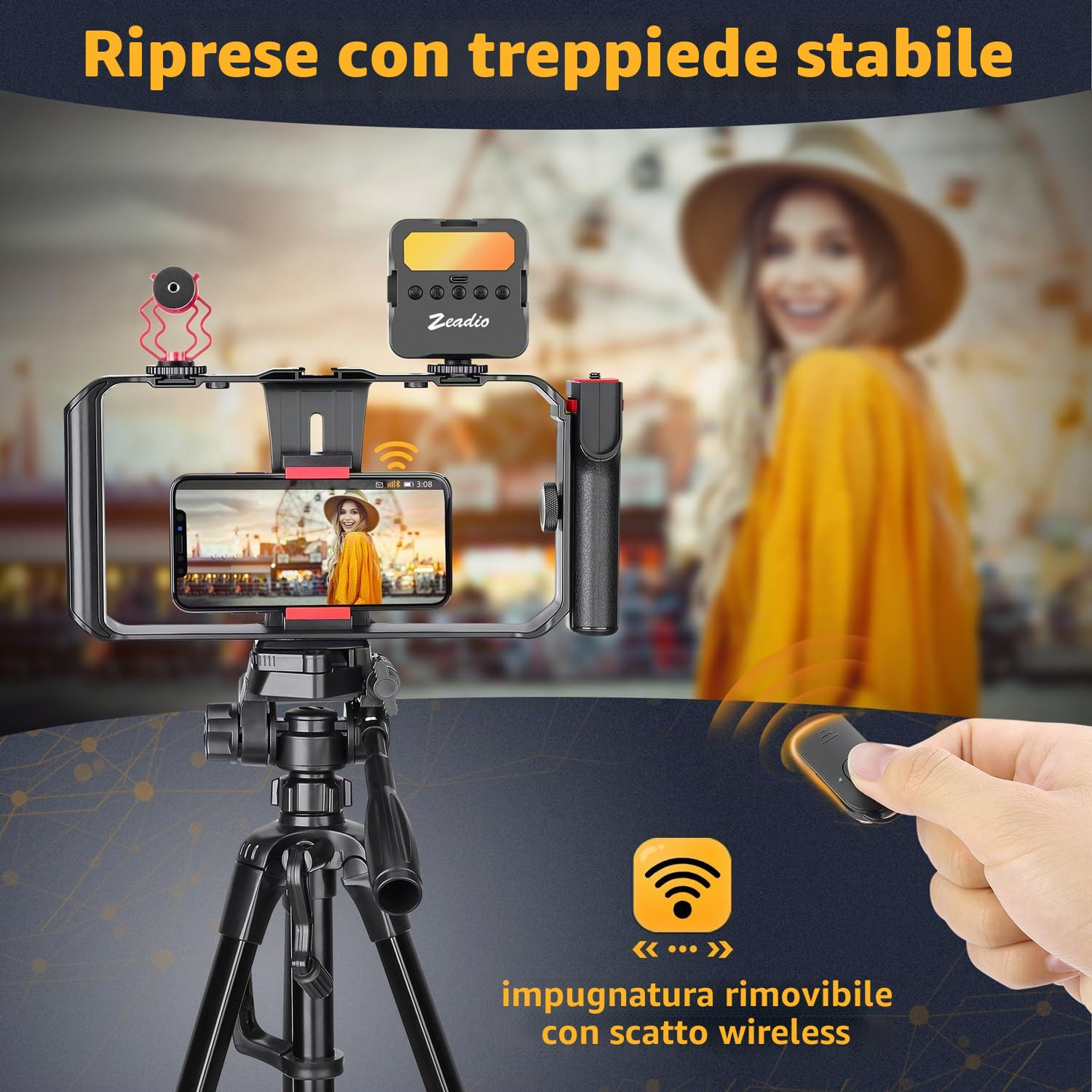 Zeadio Kit Video Rig per Smartphone All-in-One, Gabbia Regolabile con Luce Video RGB, Microfono Shotgun e Stabilizzatore Video Universale – Ideale per Filmmaking, Vlogging, YouTube, TikTok ecc