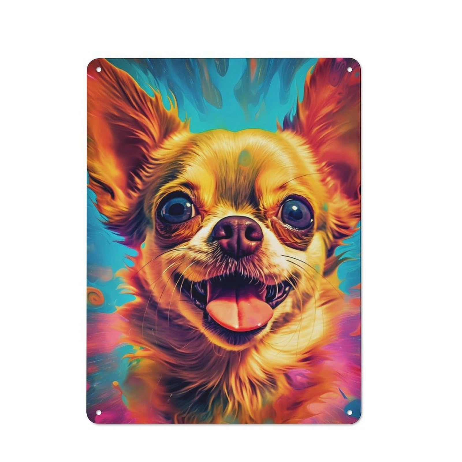 Junmoney Chihuahua Hippie Metal Sign 40X30cm With For Hallway Wall, Vintage Decor, For Garage, Workshop And Man Cave Decoration
