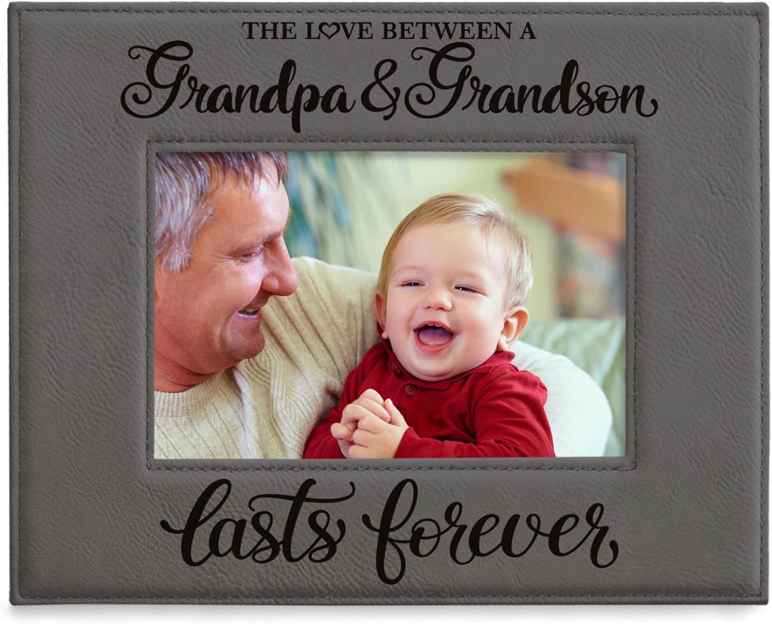 KATE POSH The Love between a Grandpa & Grandson Lasts Forever Engraved Grey Leather Picture Frame, Gift for Grandpa, Gifts from Grandson, Grandparent's Day Gifts (5x7-Horizontal)