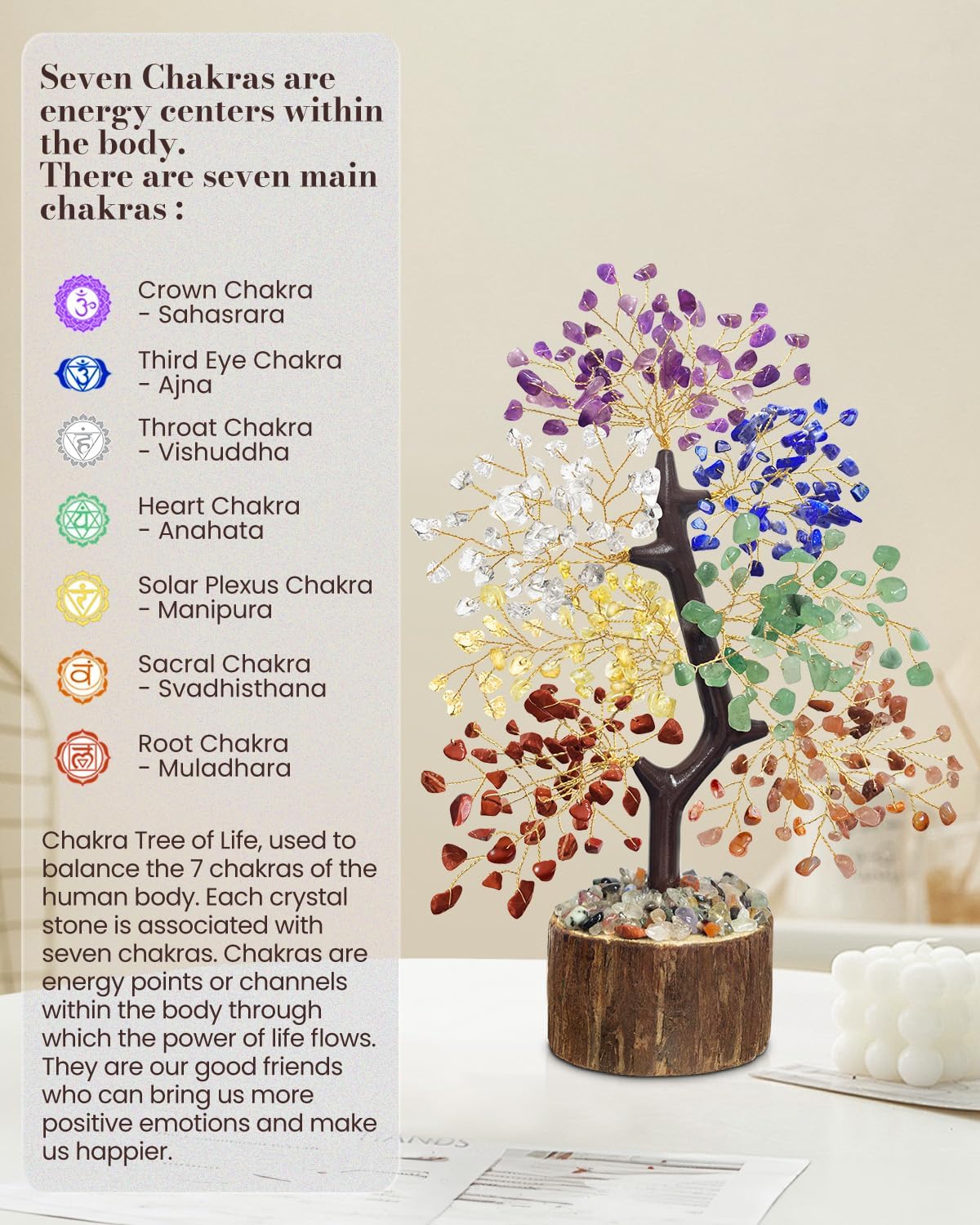 7 Chakra Crystal Tree of Life with Orgonite Pyramid (Set 2) - Unique Birthday Gifts for Women, Valentine's Day New House Warming Gifts, Chakra Trees Healing Positive Energy for Home Office Desk Decor - Image 7