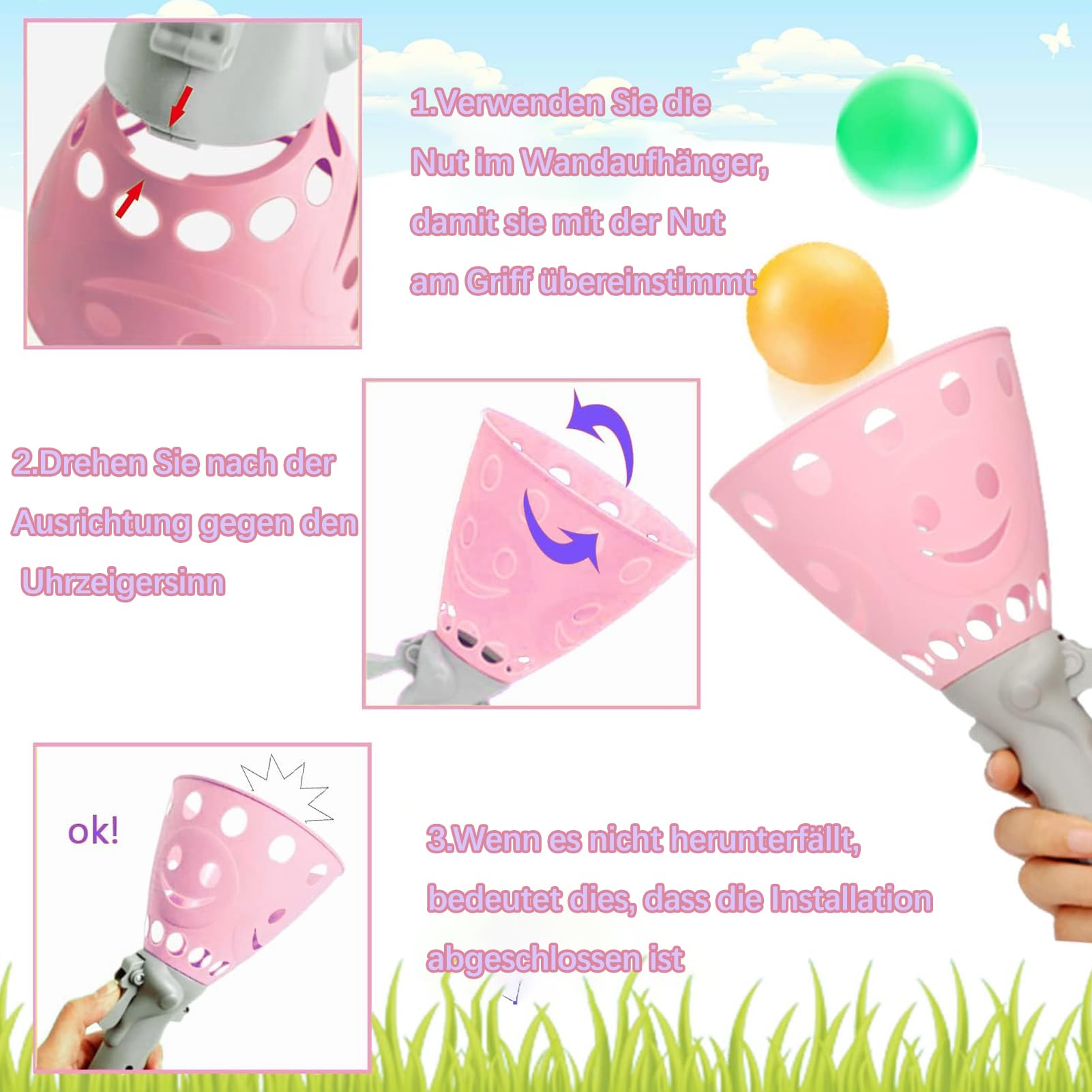 12 Teiliges Pass-Catch-Ballspiel, Fangballspiel Fangbecher Ballspiel Fang den Ball Wurfspiel Beachball, Outdoor-Indoor Spielaktivitäten, Rasenspiele, Strandsportspielzeug Für Partygeschenke