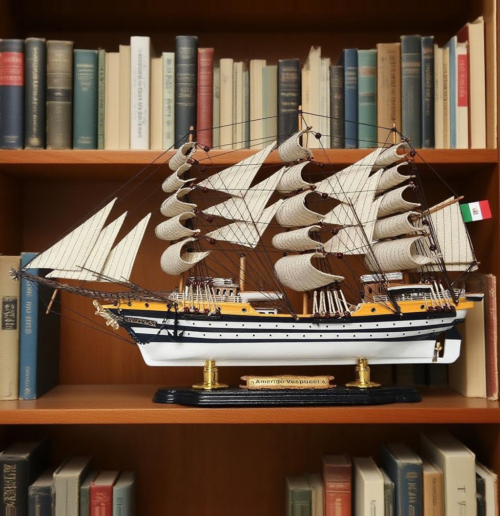 YLME Maquette de bateau en bois Amerigo Vespucci Maquette de voilier en bois massif Voilier en bois Décorations nautiques en bois Collection maison Pour offrir,52CM