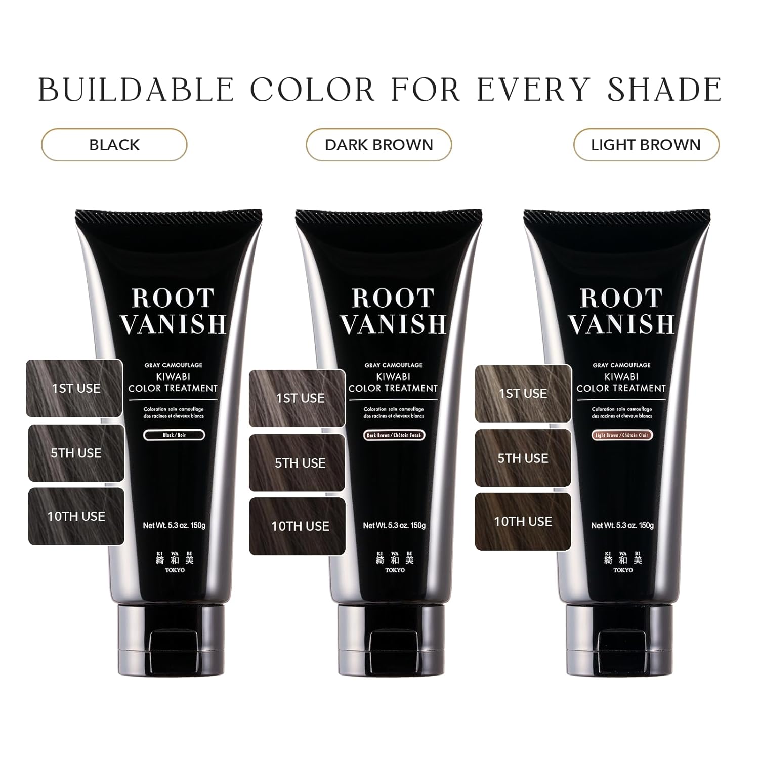 Kiwabi Color-Depositing Treatment for Gray Coverage – Subtle & Buildable Hair Gloss Color Benefit – Gradual, Semi Permanent Hair Color – Sulfate-Free, Ammonia-Free – 31 Botanical Extracts, Dark Brown
