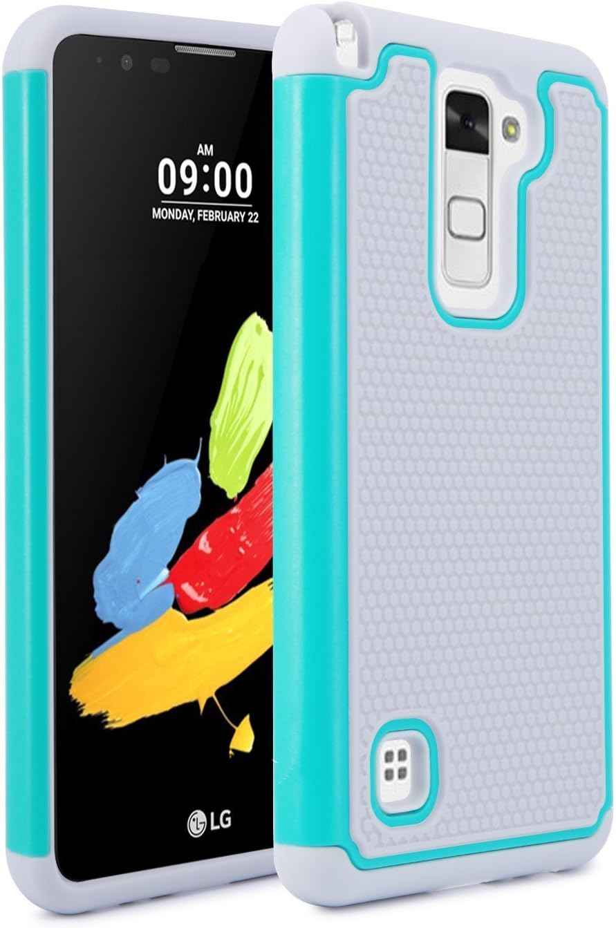 LG Stylo 2 Case, LG LS775 Case, NOKEA [Shock Absorption] Drop Protection Hybrid Dual Layer Armor Defender Protective Case Cover for LG Stylo 2 (Grey Teal)