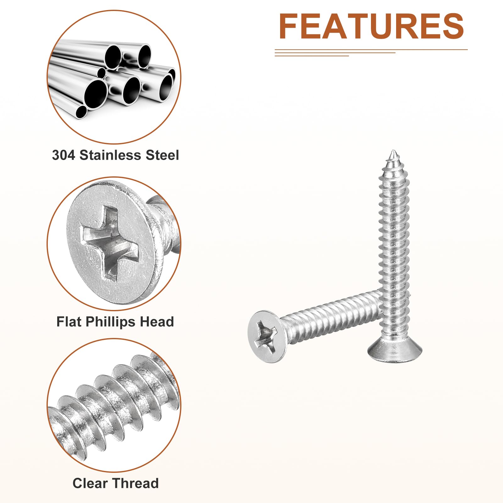 DTGN 30Pcs #14x1-3/4" Flat Head Wood Screws, 304 Stainless Steel Phillips Self Tapping Screws - Good for Woodworking Furniture - Silver - Image 4