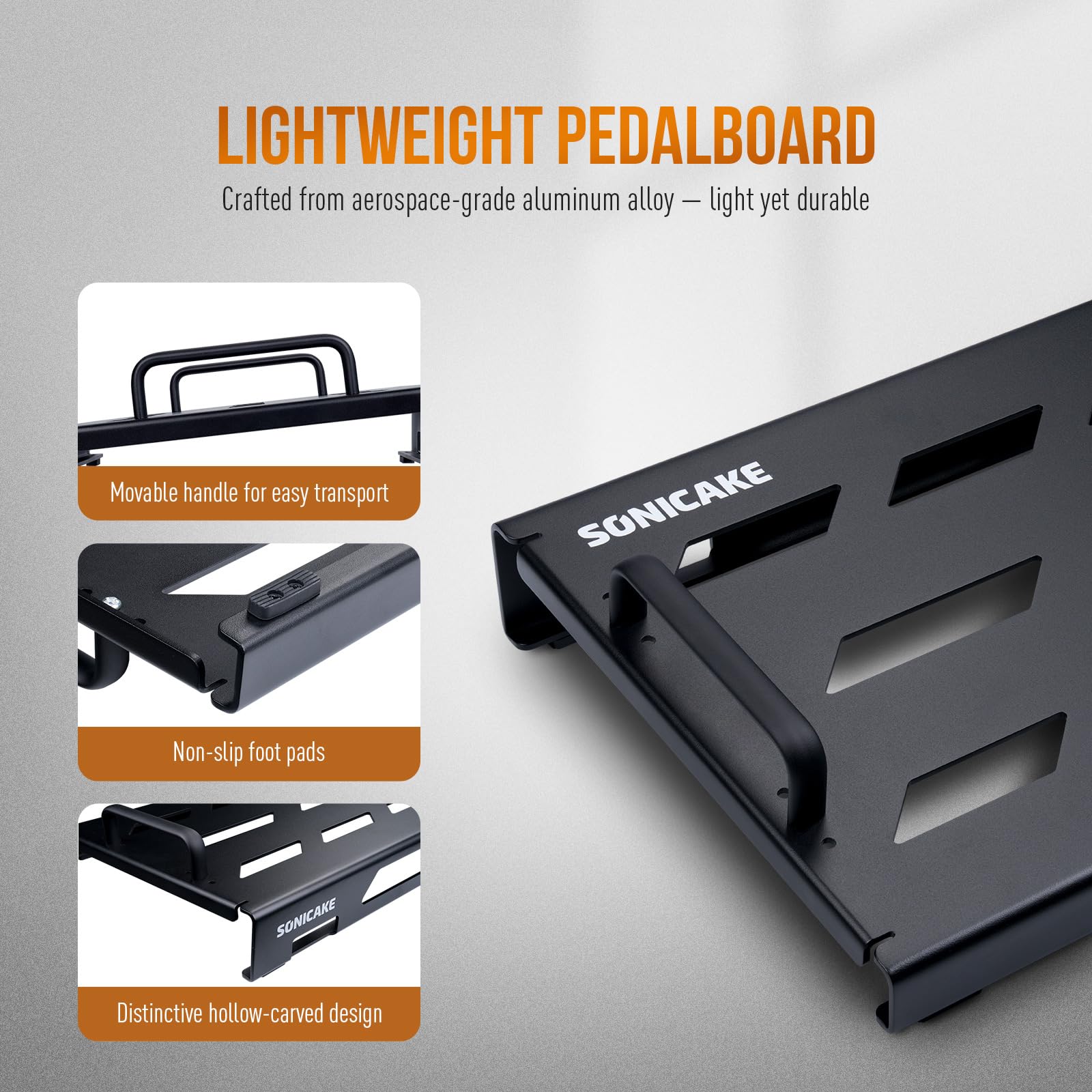 SONICAKE Pedaliera Mini per Chitarra in Alluminio Pedalboard per Effetti per Chitarra 38 x 29 x 6.5 cm con Borsa, Nastro Pedaliere e Fascette Nero QPB-21