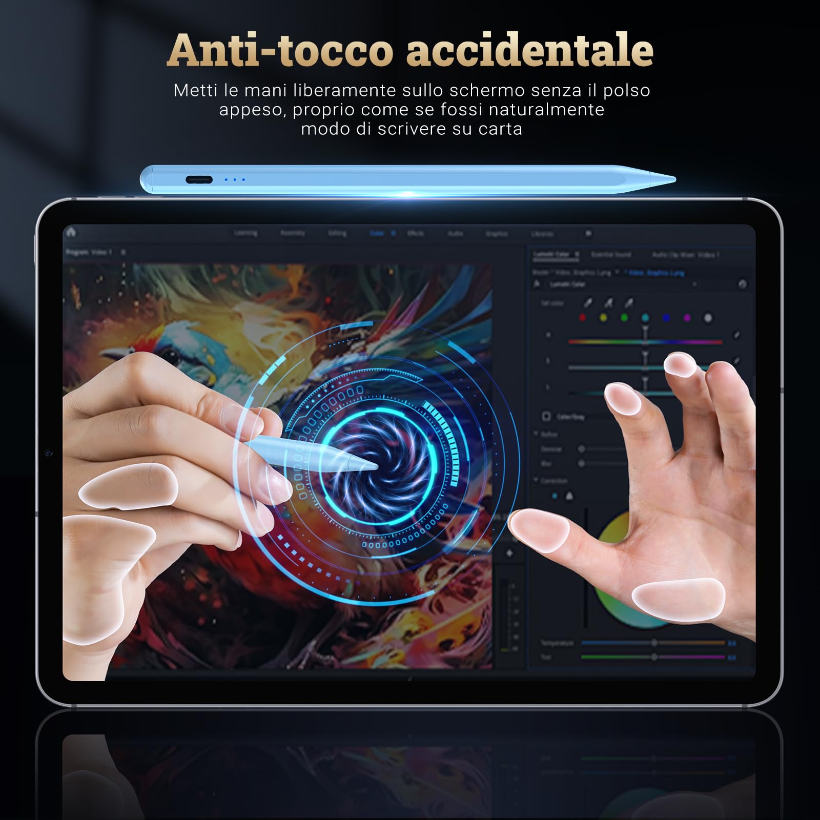 Penna per iPad,Penna per Tablet Compatibile con Apple iPad 2018-2025 Ricarica Rapida,Sensibile all'Inclinazione&Rifiuto del Palmo,Stylus Pencil per iPad 6-11,Pro 13/12,9/11'',Air 3-6,Mini 6/5