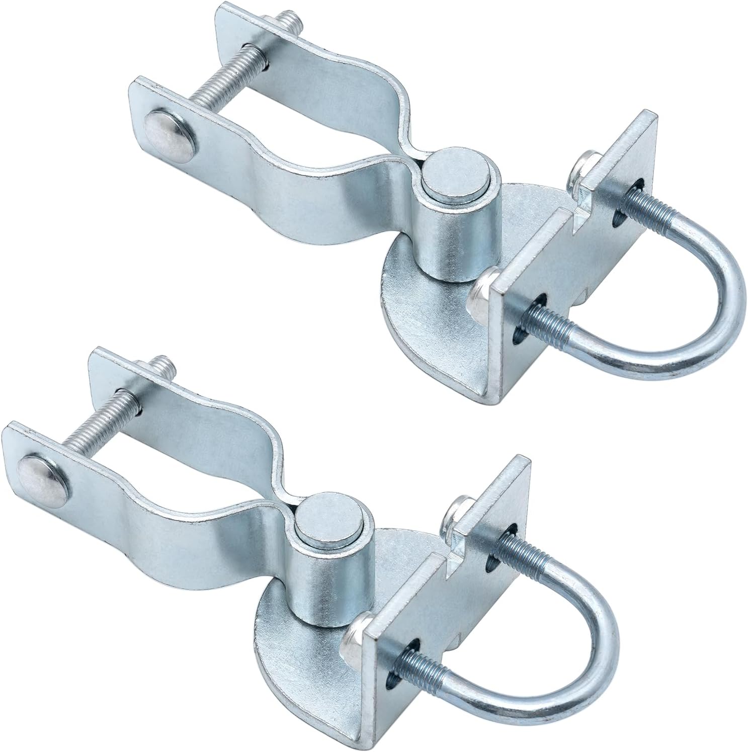 2 Packs T-Post Gate Hinge Kit, Heavy Duty 1-3/8" U-Bolt Clamps, Latch & Bolt Combo for Metal Posts & Chain Link Gates - Farm & Backyard Use (Silver)