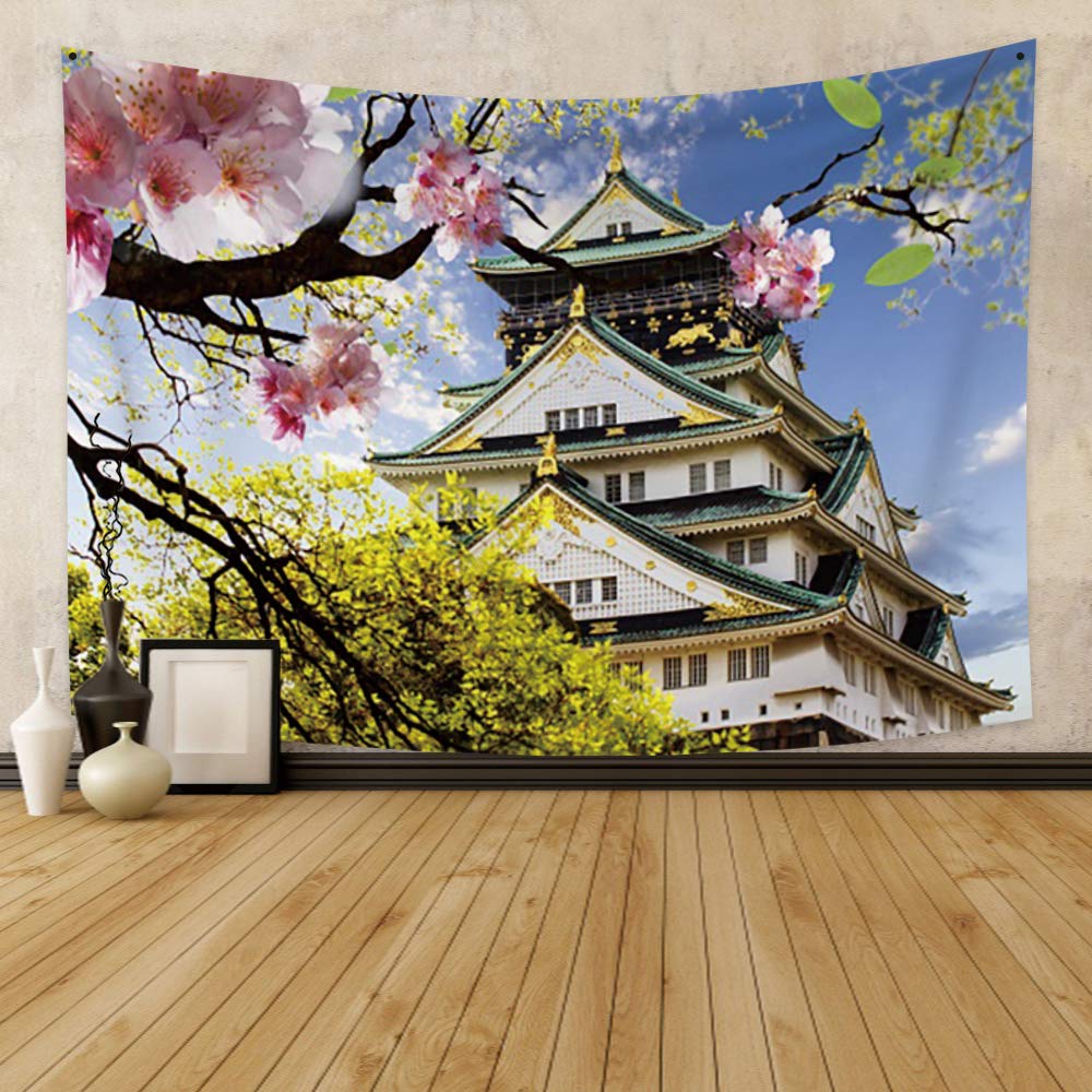 Amazon.co.jp: タペストリー 和風 大阪城 天守閣 桜日本 和柄 吊り布