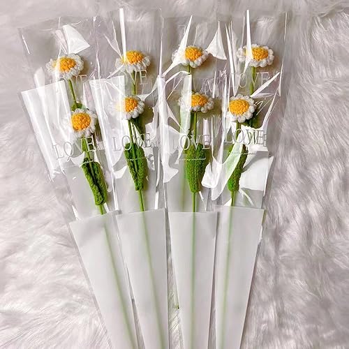 8 piezas de flores artificiales de margaritas de girasol artificiales de punto para decoración de flores de ganchillo tejidas a mano, flores hechas