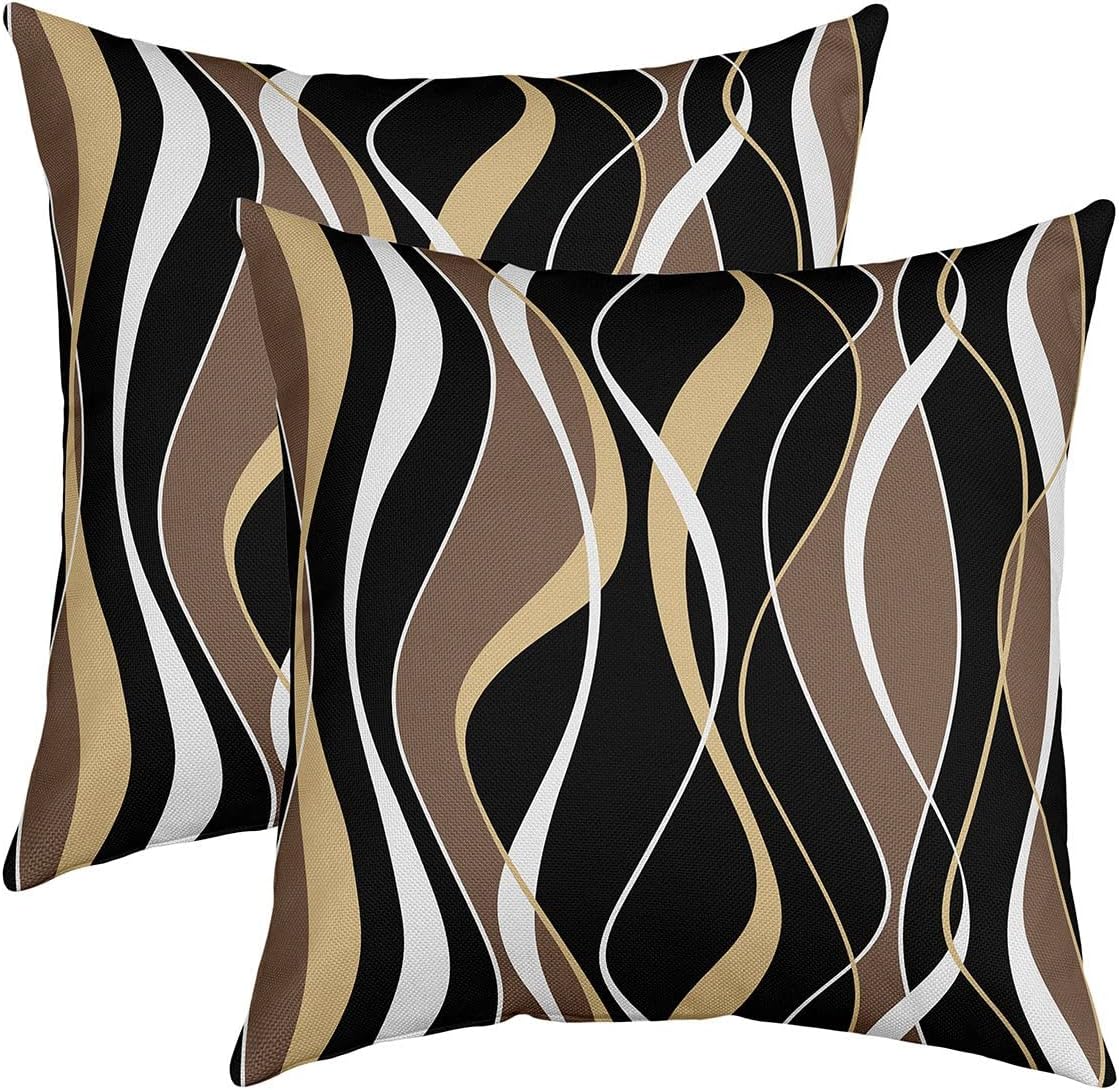 Geometric Stripes Pillow Covers 20x20 Set of 2, White Brown