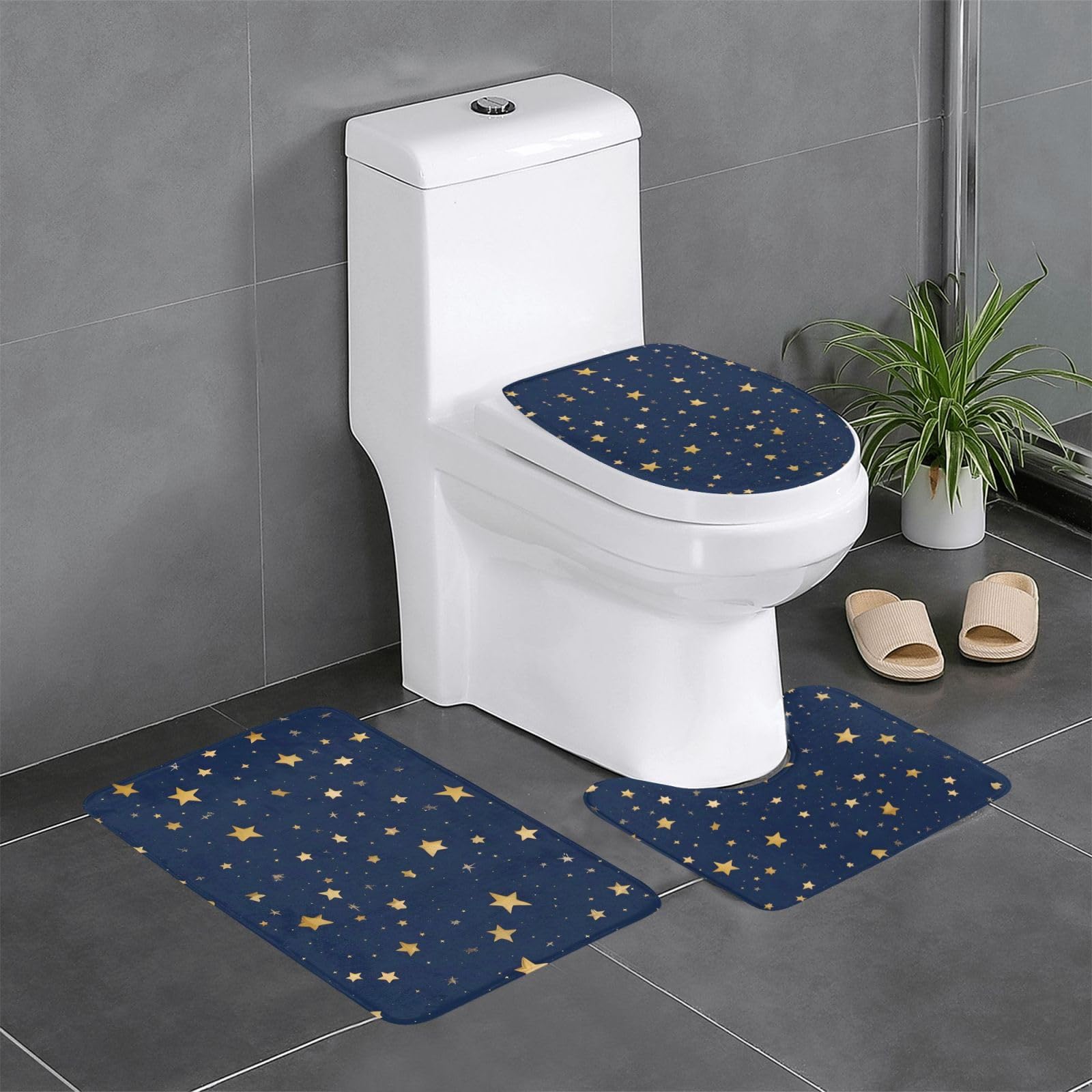 Tapis de bain bleu marine lot de 3 anti-glisse et absorbant