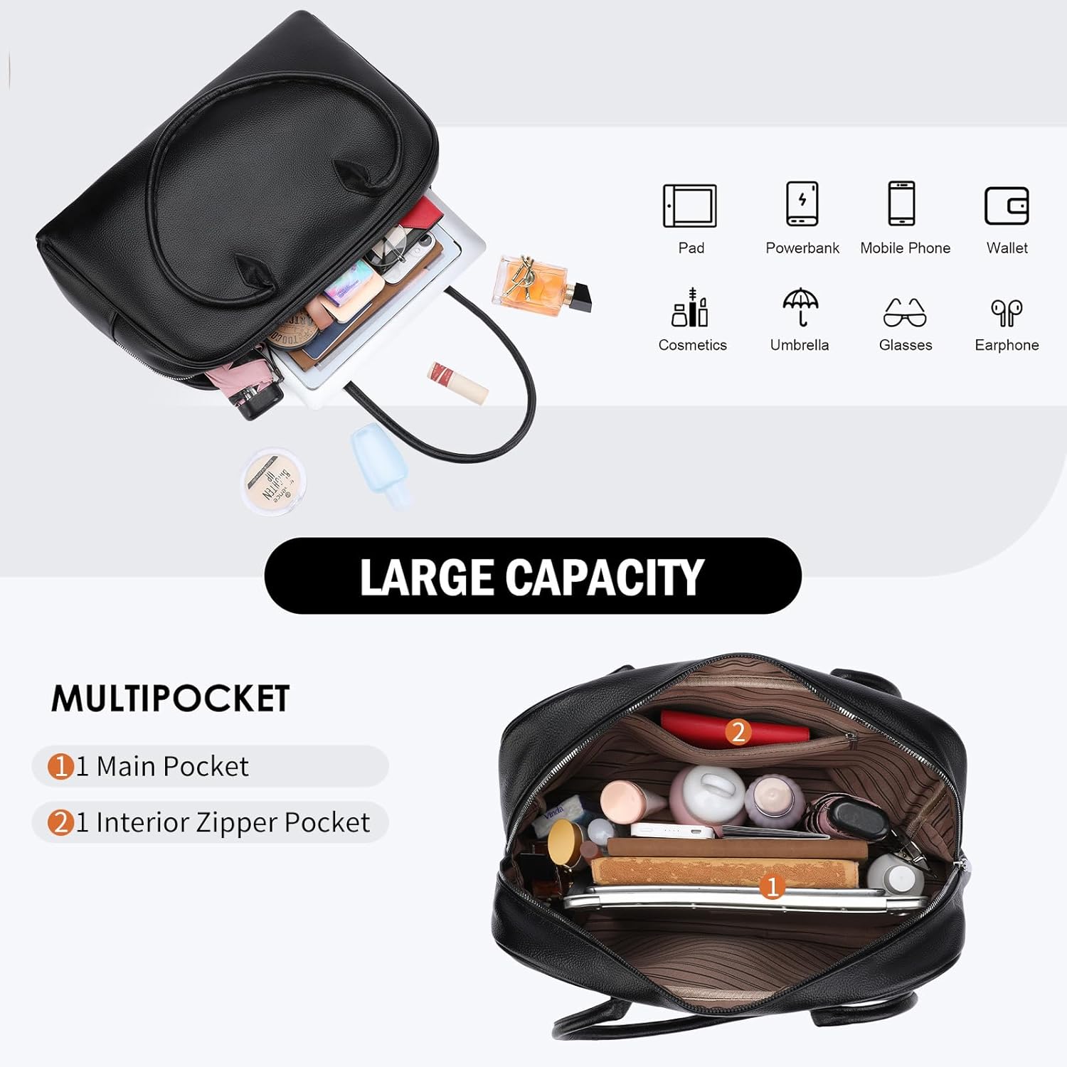 FALAN MULE Tote Bag for Women Vegan Leather Handbags with Top Handles Large Capacity Zipper Shoulder Bags for Work Travel