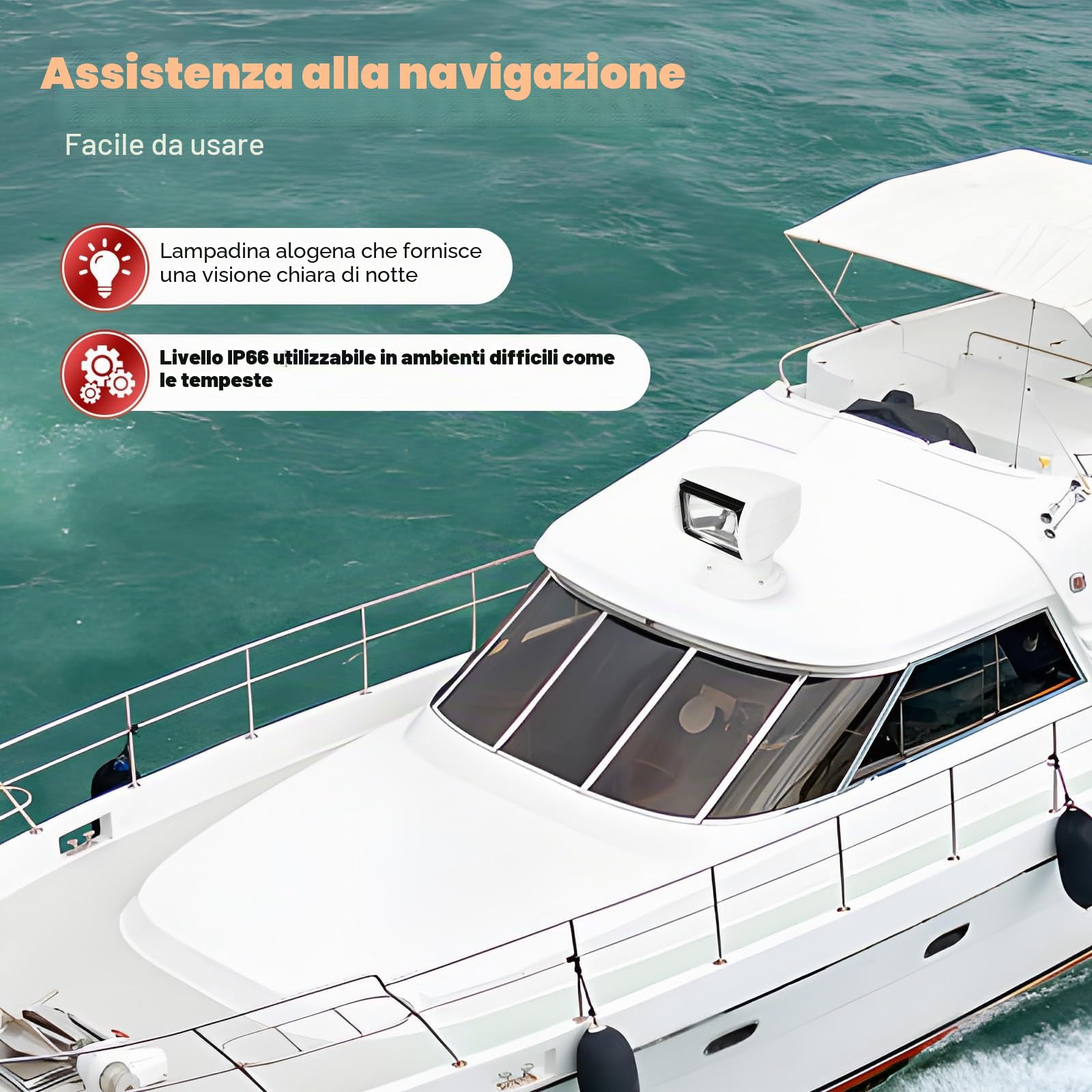 MINRS Faro per barche, faro di ricerca per barche, faro marino, telecomando Xenon marino DC 12V 100W, telecomando rotante 360 gradi, luce di lavoro IP66 impermeabile per yacht, guardia costiera