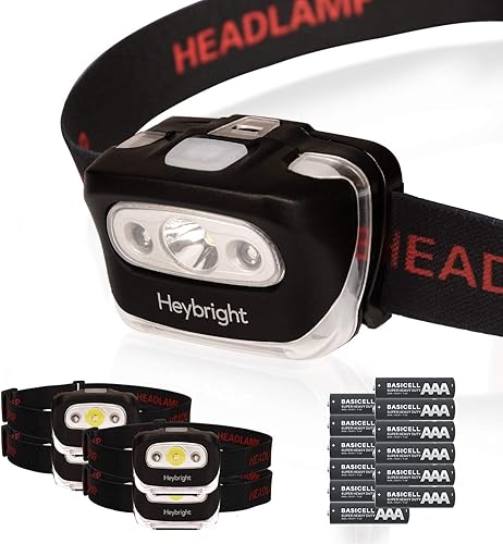 Paquete de 4 faros LED con luz de seguridad roja, 8 modos de iluminación para adultos y niños, 300 lúmenes, 12 pilas AAA incluidas