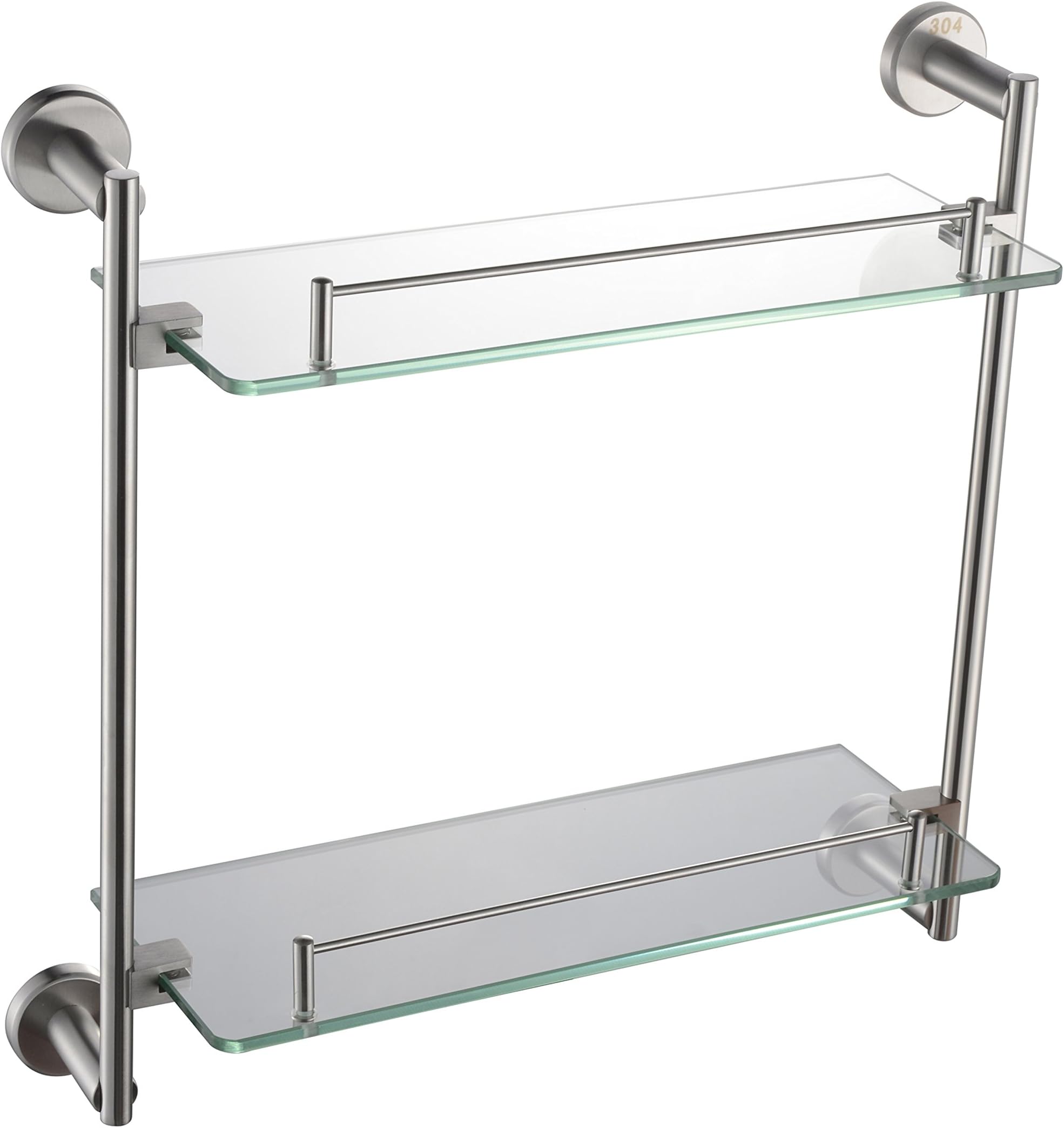 NEWBIAO Wall Mounted Bathroom Glass Double Shelf,8MM-Tempered Glass SUS304 Stainless Steel
