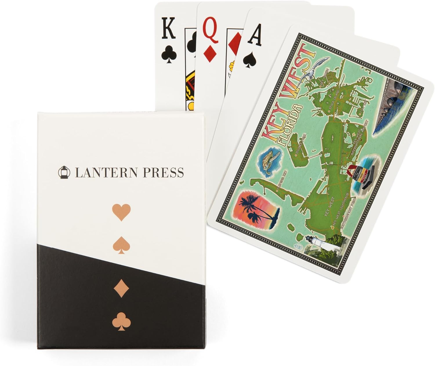 Lantern Press Key West, Florida, Soft Style Map, 52 Playing Cards for Adults, Poker Size Card Deck