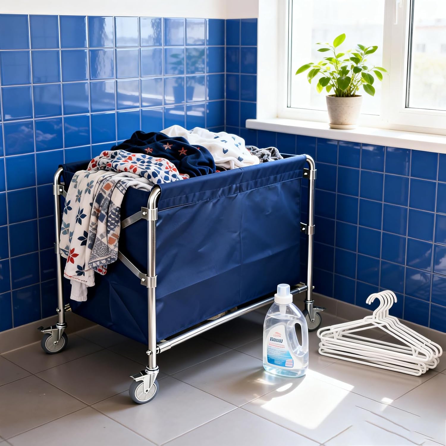 Industrial Laundry Cart with Wheel 12 Bushel (400l) Commercial Collapsible Laundry Hamper Large Heavy Duty Rolling Basket Waterproof Laundry Trucks for Home Organizer Storage