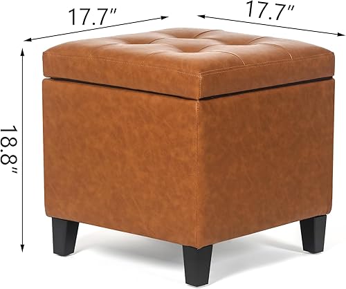 Miniatura 43 de Homebeez Taburete otomano de almacenamiento de piel sintética copetudo, cuadrado con tapa abatible (marrón) Marrón,Negro y ruedas,Negro